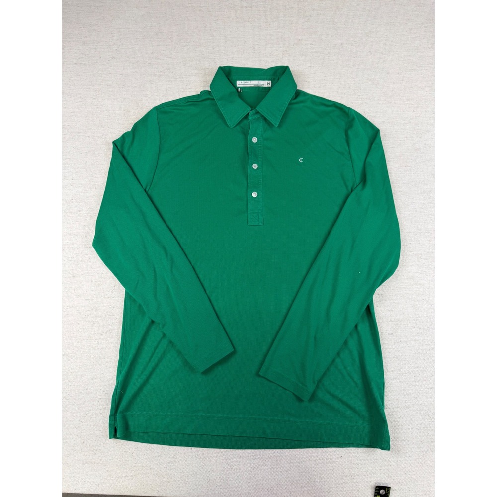 Criquet Mens Green Long Sleeve Pima Stretch Blend Pique Polo Shirt Size Large - Picture 2 of 8